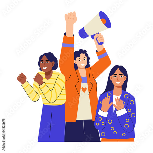 A flat style illustration depicting female rally