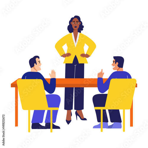 A flat style illustration showing woman leadership