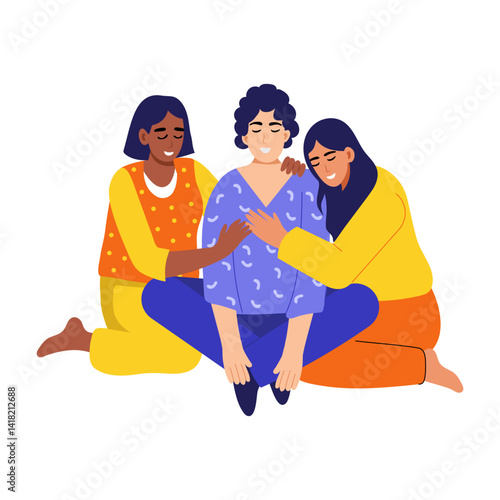 Flat style illustration of women comforting their friend