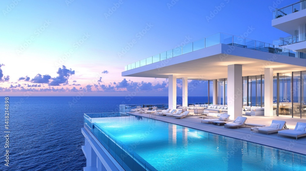 Fototapeta premium Rooftop infinity pool at luxury beachfront condo