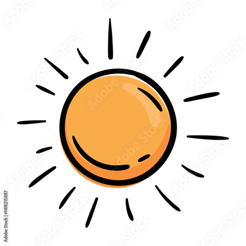 Sun. Weather forecast icon. Vector illustration for print, sticker, app. Hand drawn sign, symbol isolated on white background