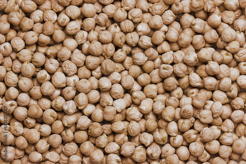 Overhead view of chickpeas/garbanzo beans on white background Overhead view of chickpeas/garbanzo beans on white background