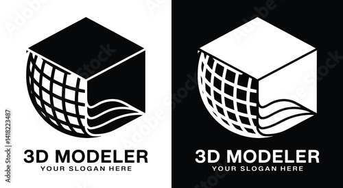 Geometric cube and sphere logo for 3D modelers designers and animators professional branding for digital art projects