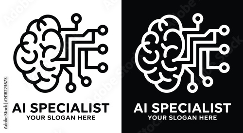 Bold black logo featuring a brain and circuit combination ideal for AI specialists tech startups and intelligence-driven consulting or software firms