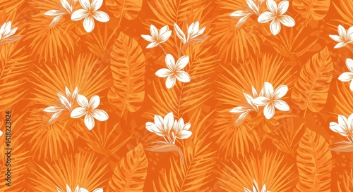 Vibrant Tropical Leaves and Flowers Pattern - A vibrant summer design. Symbolizes: paradise, warmth, growth, nature, beauty