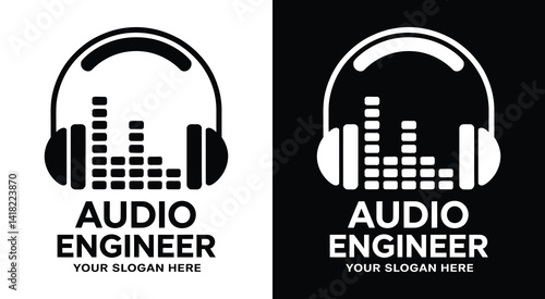 Professional headphone and equalizer logo for audio engineers and music producers representing precision sound mixing and mastering