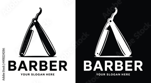 Classic razor logo for barbershops representing skilled fades lineups and traditional grooming services
