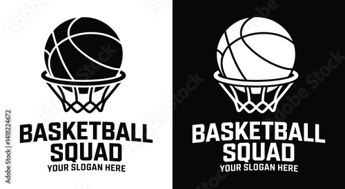 Bold black basketball hoop logo for sports teams and athletic brands A powerful identity for court, squad, and dunk-focused businesses