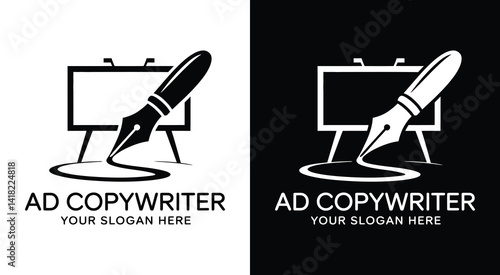 Striking black logo combining a billboard and pen ideal for copywriters ad agencies and media professionals focused on persuasive branding and communication