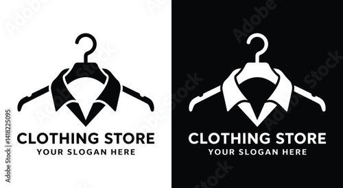 Modern hanger and shirt logo for clothing brands and fashion retailers representing stylish ready-to-wear collections