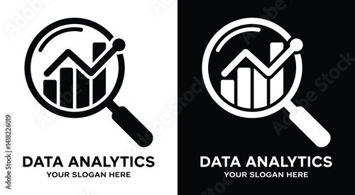 Professional logo combining chart and magnifier for data analysts researchers and business consultants clean modern design for reports and presentations