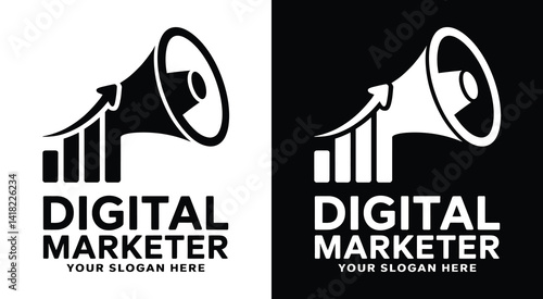 Dynamic megaphone and graph logo for digital marketers representing campaign amplification and measurable growth