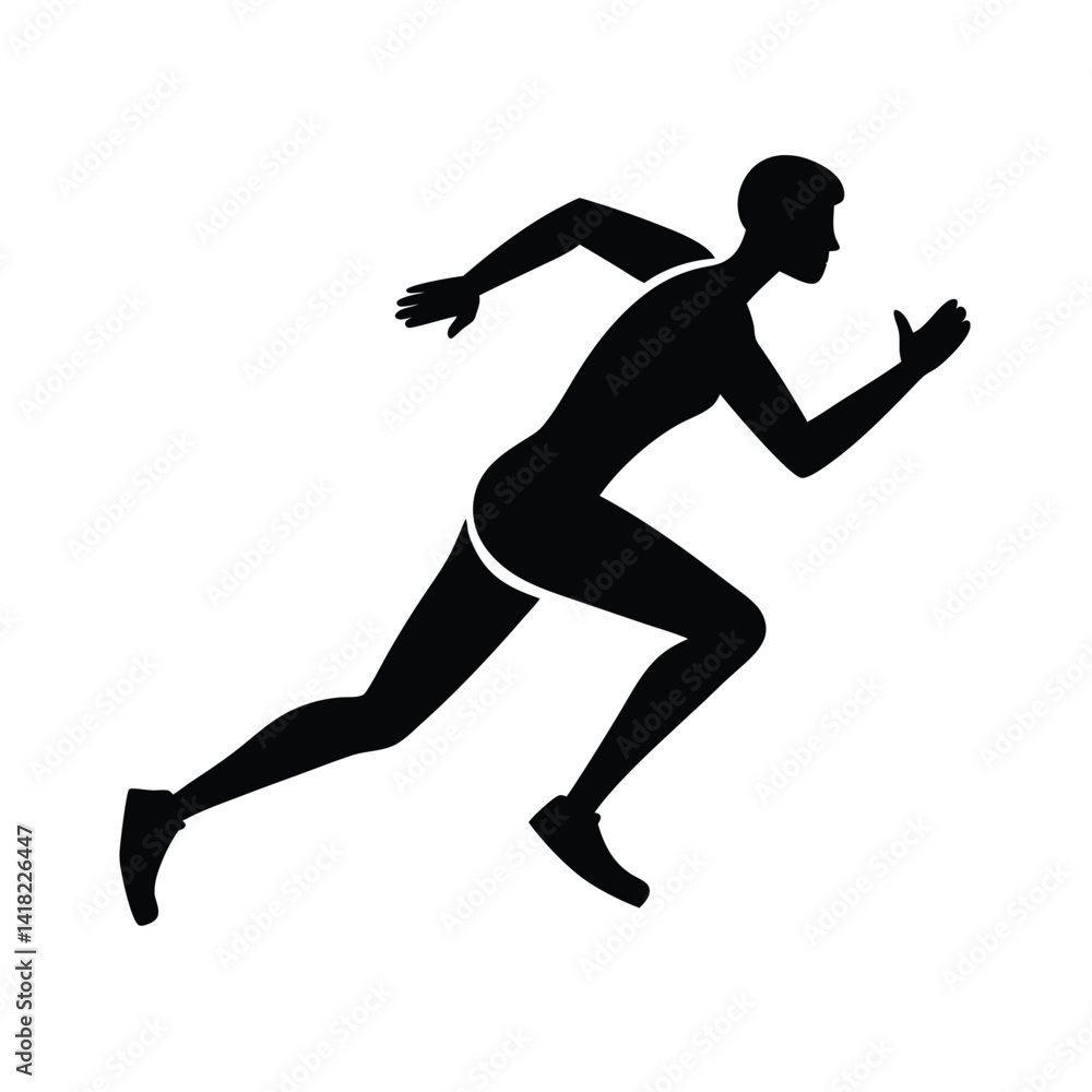 Black Silhouette Athlete Sprinting on White Background Black Silhouette Athlete Sprinting on White Background