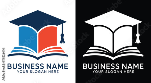 Bold black logo featuring a book and graduation cap ideal for educational institutions learning platforms and academic achievement-focused services