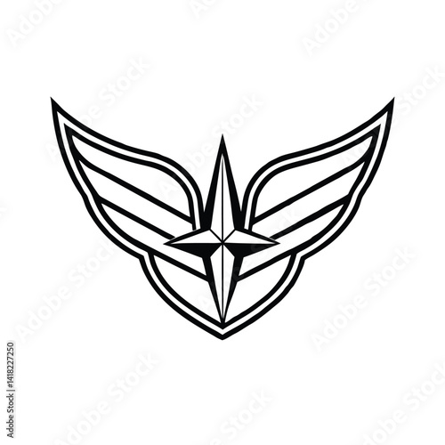 Striking Winged Star Icon Design Black And White Graphic Element For Digital Art And Logo Creation Emblem
