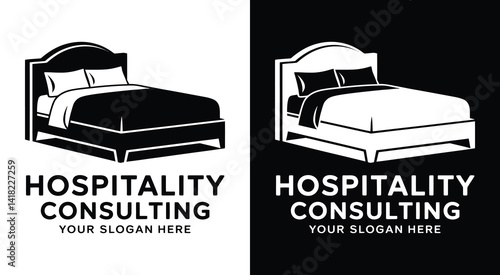 Bold black bed tray logo for hospitality businesses A refined identity symbolizing guest service comfort consulting and premium experience