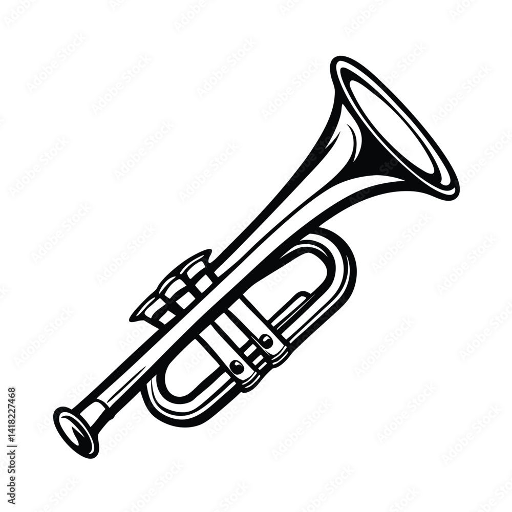 Obraz premium Elegant Trumpet Illustration Vector Graphic Depicting Jazz And Brass Music Instrument,Orchestral Design And Retro Style,Isolated On White