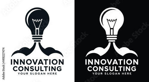 Bold black logo featuring a light bulb and rocket icon designed for innovation consultants creative strategists and breakthrough-focused business services