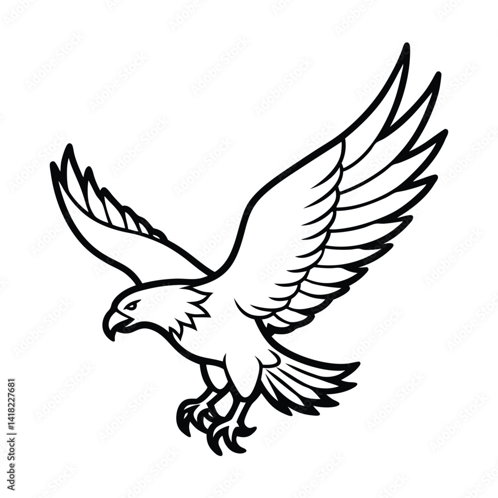 Fototapeta premium Bold Eagle Vector Illustration With Open Wings And Sharp Talons In Minimalist Line Art Style Ideal For Mascot Design