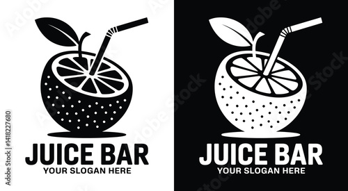 Vibrant orange and straw logo for juice bars and smoothie shops representing fresh pressed beverages and healthy refreshments