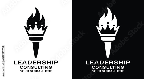 Regal torch and crown logo for leadership consultants representing authority and transformative organizational development