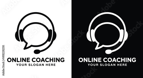 Modern headset and speech bubble logo for life coaches and mentors representing personalized digital coaching and transformative conversations