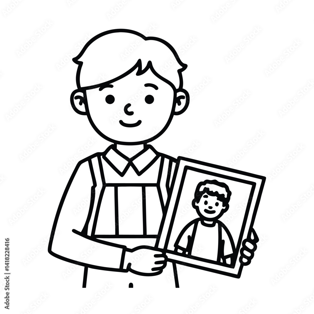 Boy Holding Portrait Illustration Isolated On White Background Depicting Love And Family Artwork Boy Holding Portrait Illustration Isolated On White Background Depicting Love And Family Artwork