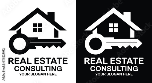 Professional house and key logo for real estate consultants representing property market expertise and investment strategy solutions