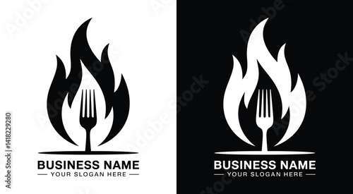 Dynamic fork and flame logo for restaurants and chefs representing cooking passion and gourmet presentation