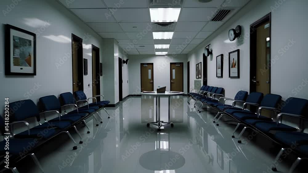 Quiet Hospital Corridor with Simple Design and Ambient Lighting Quiet Hospital Corridor with Simple Design and Ambient Lighting