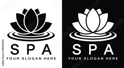Serene lotus and ripple logo for spas and wellness centers symbolizing tranquility and rejuvenating treatments