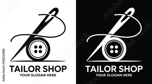 Professional needle and button logo for tailors and alteration specialists representing meticulous craftsmanship and perfect garment fits