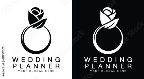 Elegant ring and rose logo for wedding planners representing timeless romance and flawless event execution