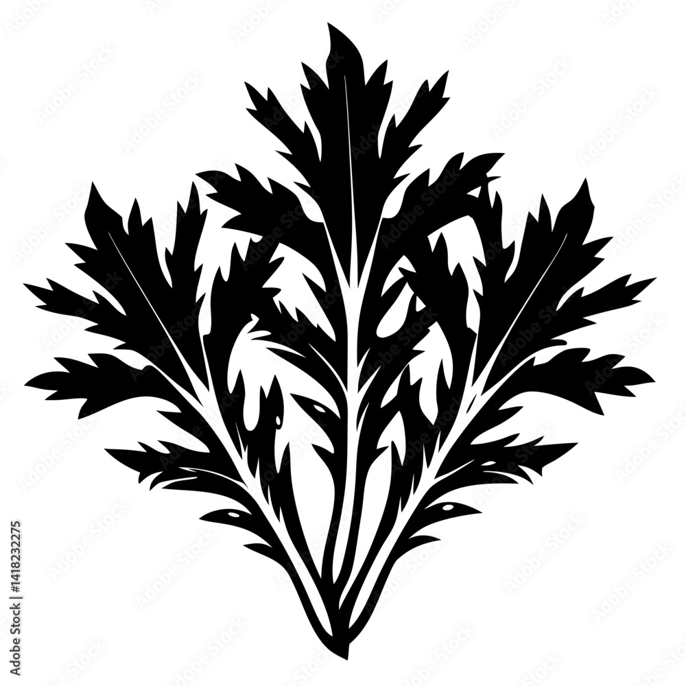 Fototapeta premium Stylized Black Leaf Cluster on White Background with Intricate Leaf Structure