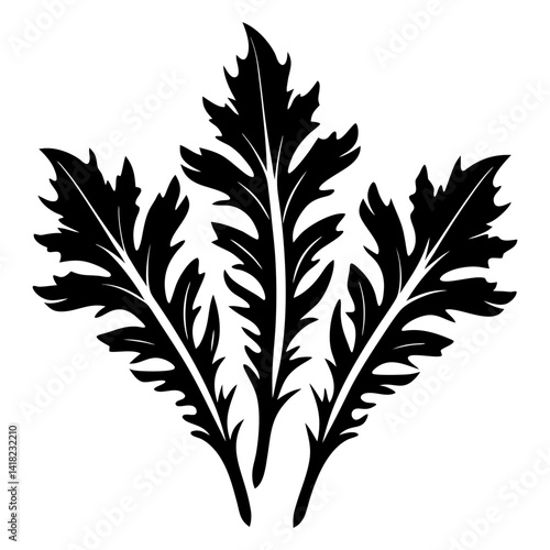 Three ornate poppy seed leaves create a floral botanical vector design