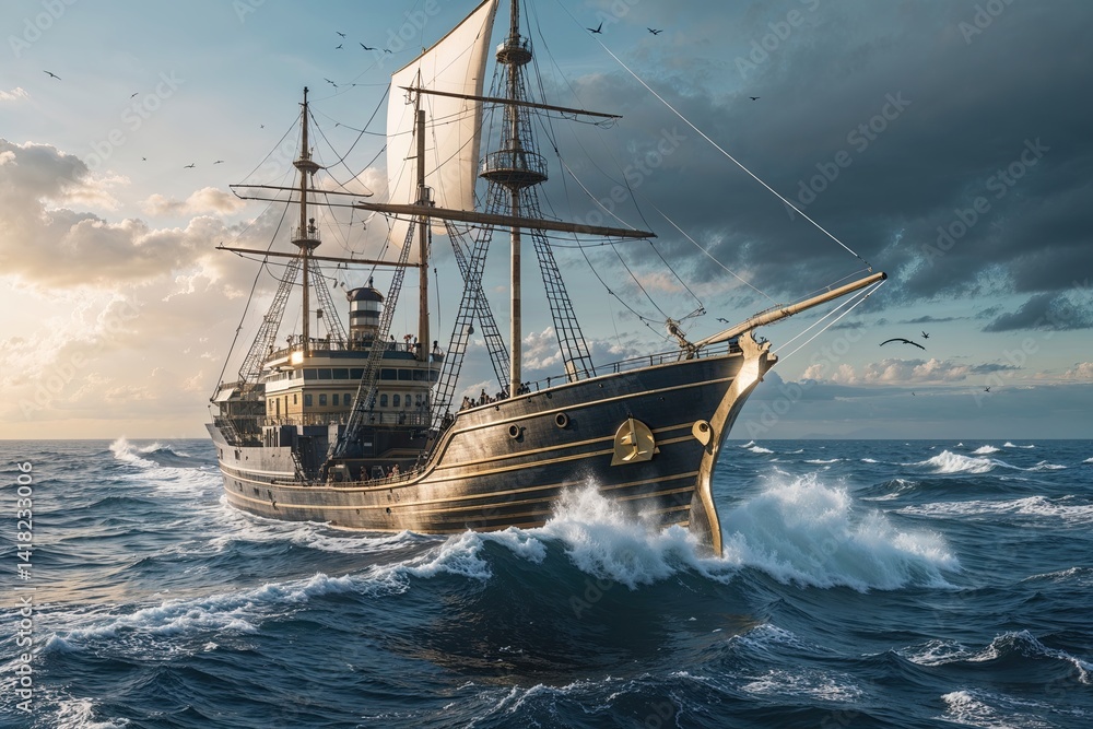 Obraz premium Financial Vessel Navigating Global Storms and Economic Disruption