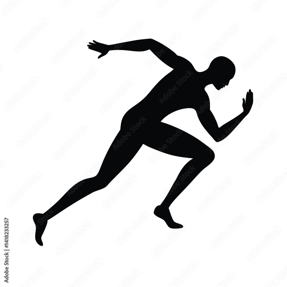 Black Silhouette Male Runner Stretching on White Background Black Silhouette Male Runner Stretching on White Background