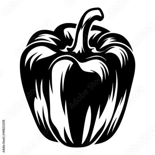Striking Black and White Graphic Depiction of a Bell Pepper Vegetable