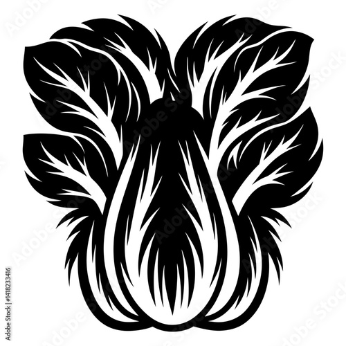 Artistic monochrome vector illustration of bok choy cabbage, stylized food art