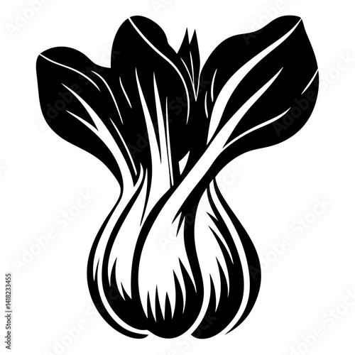 Stylized Bok Choy Vegetable Illustration with Bold Black and White Design