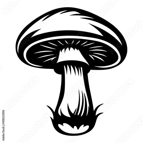 Artistic depiction of a mushroom in black and white vector illustration
