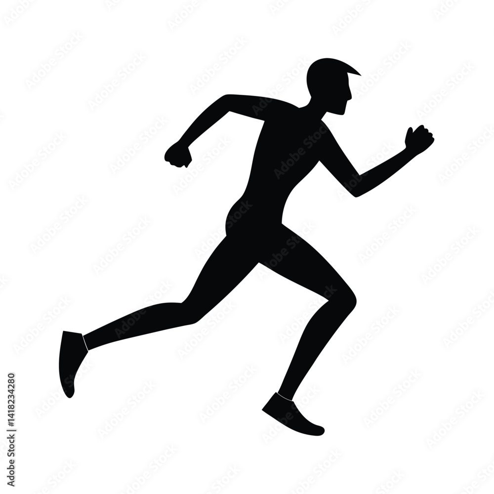 Black Silhouette Marathon Runner on White Background Black Silhouette Marathon Runner on White Background