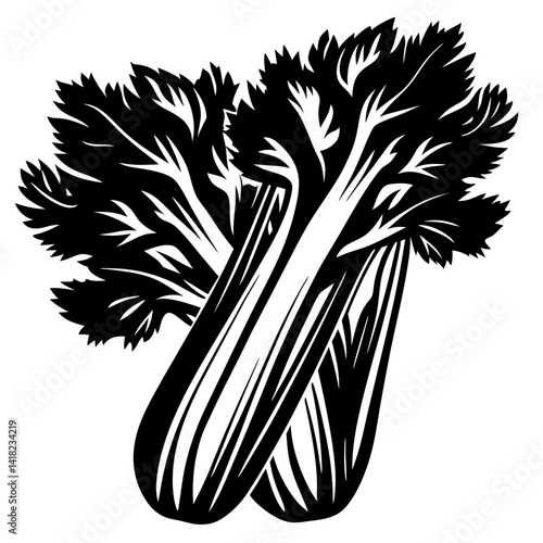 Bold black and white illustration of two stalks of celery plants