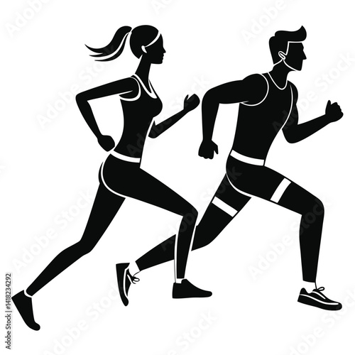 Silhouette of a Man and Woman Jogging Together