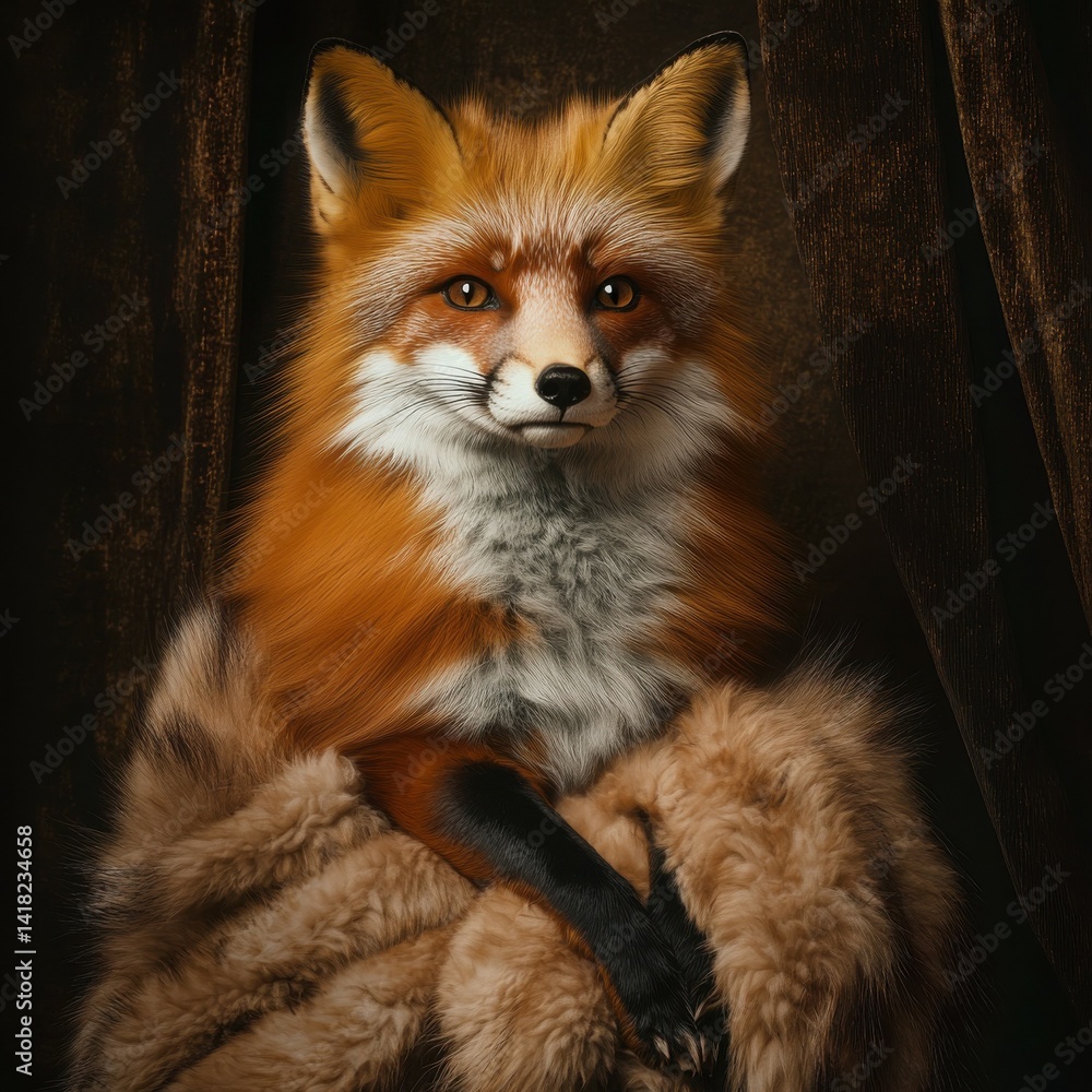 Obraz premium Refined Fox Portrait: Animal in Elegant Fur Wrap