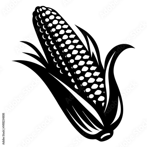 Stylized Black and White Corncob Artwork Illustrating Simple Agricultural Imagery