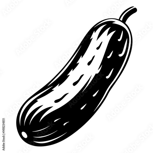 Bold Black and White Illustration of a Pickled Cucumber or Gherkin
