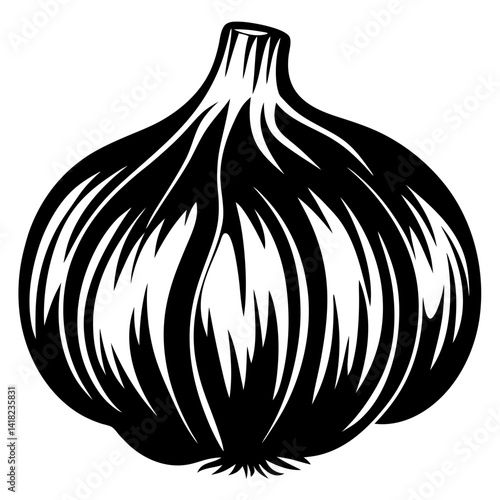 Tablou pe pânză Monochrome illustration of an onion with distinct layers and rootlets details