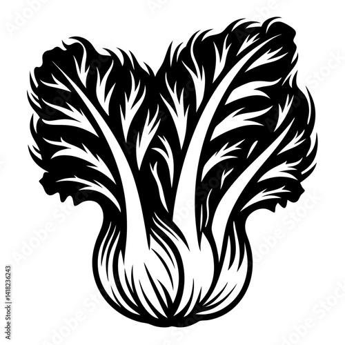 Stylized monochrome illustration of napa cabbage or similar leafy vegetable arrangement