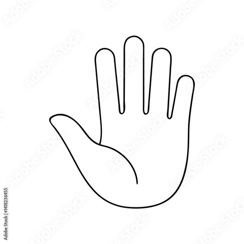 Stop hand sign icon outline representing caution and safety, black and white design